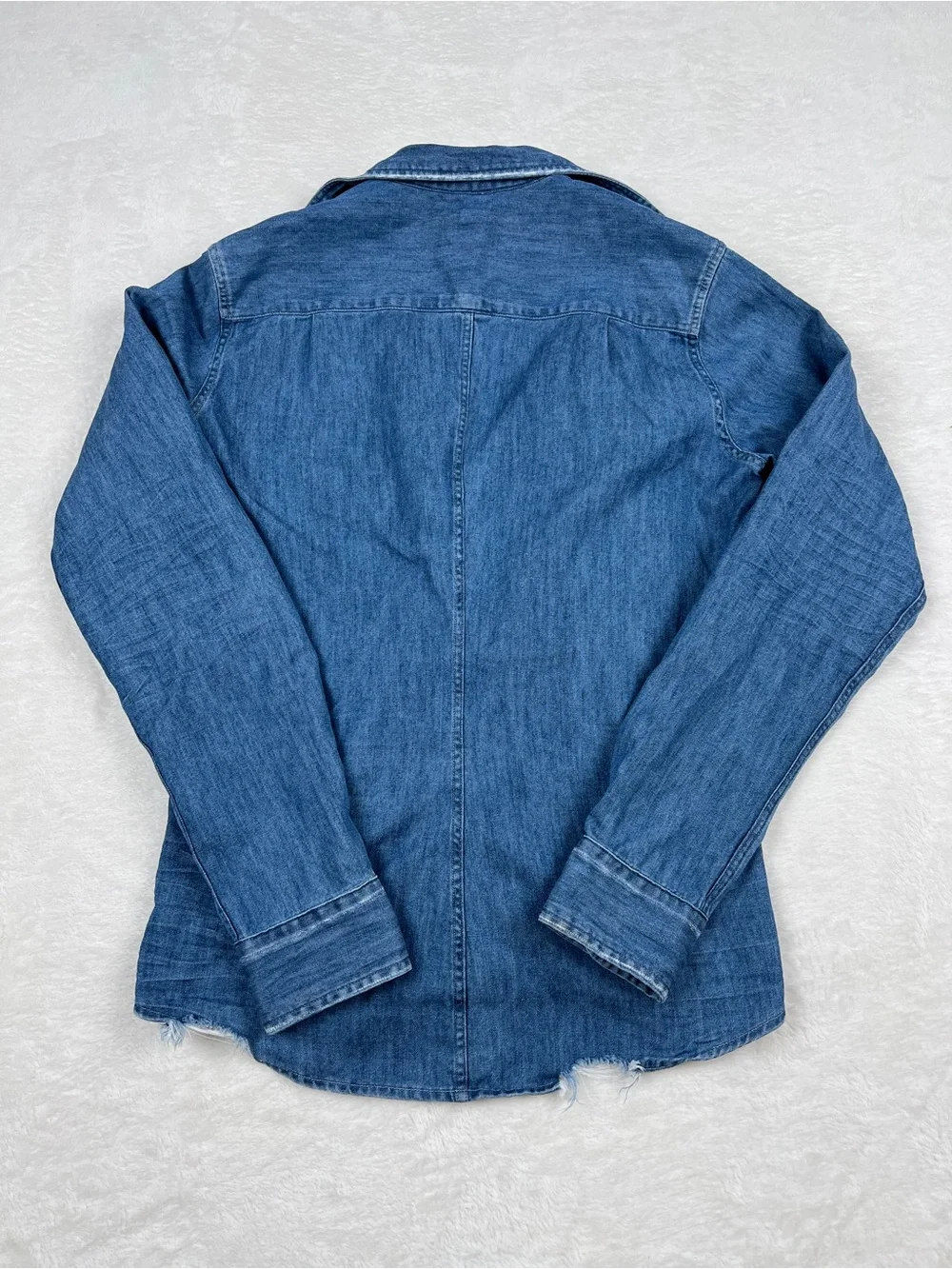 Frank & Eileen BARRY Denim Button Up Raw Hem Shirt Small - Picture 4 of 5